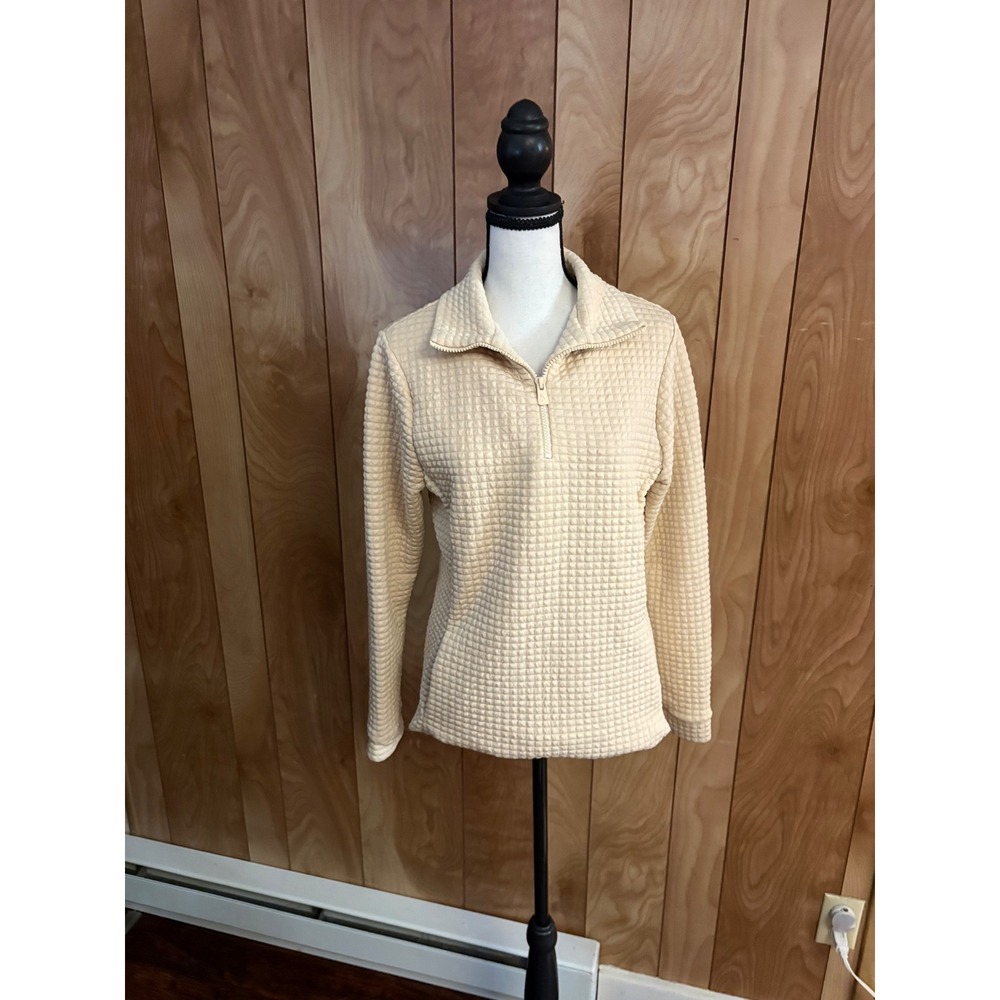 Dudley Stephens‎ Womens XS Cream Textured Grid Quarter Zip Pullover Sweater Top
